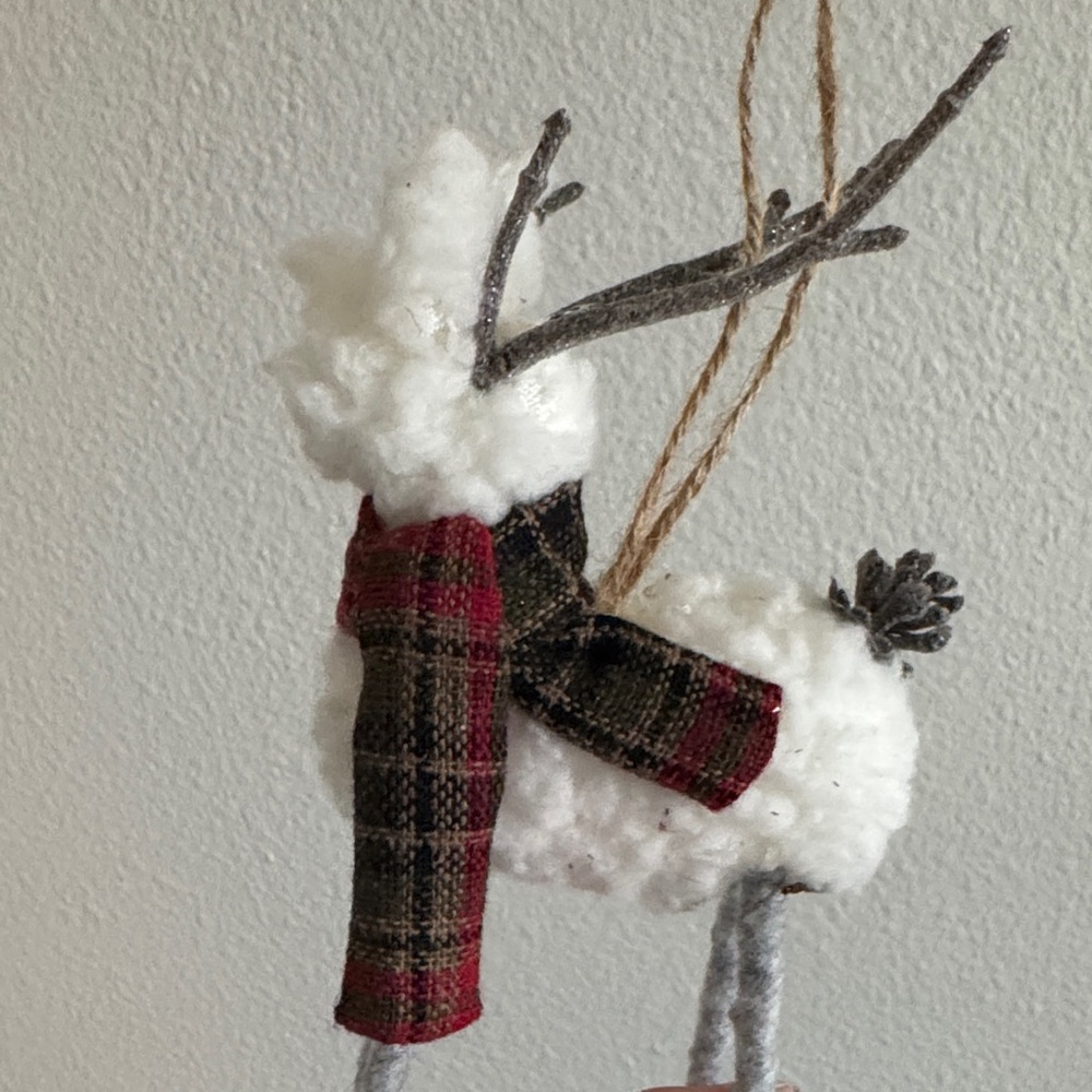 Hobby Lobby White and Gray Reindeer Ornament with Red Scarf - Picture 2 of 6
